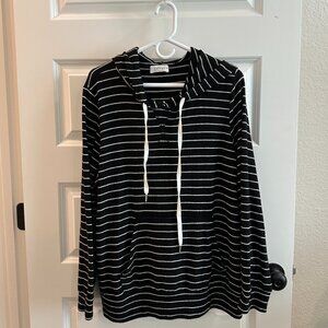 Super Soft Kaileigh Black and White Striped Long Sleeve Hoodie XL